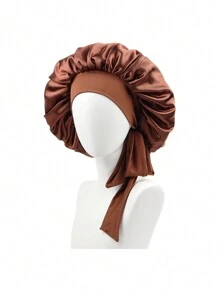 1 件个性化徽标弹力丝带纯色女士长发睡帽、化妆头巾、卷发护理帽 - A - 查看 19