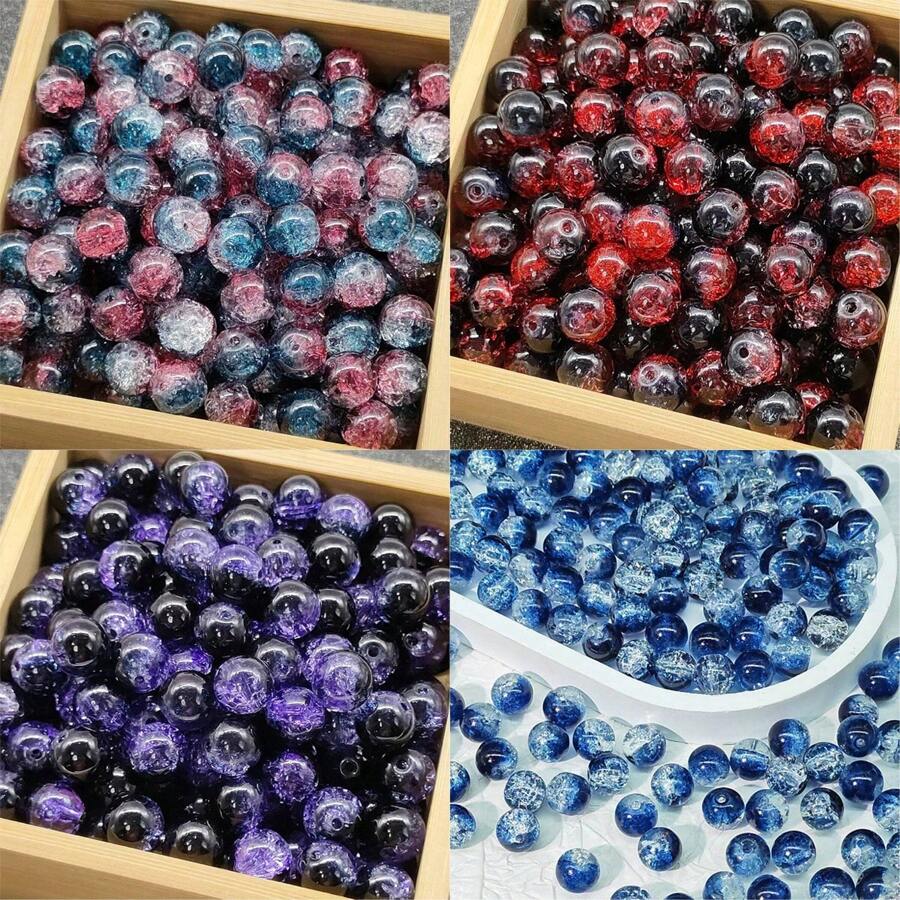 Set de 51 piezas, 50 cuentas de vidrio tipo Dunhuang de 10 mm con efecto craquelado de degradé bicolor + 1 rollo de cordón elástico, para pulseras, llaveros, enhebrado de cuentas, manualidades y decoración navideña