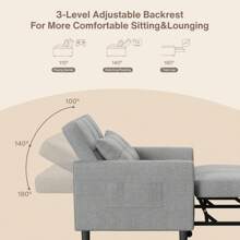 3 In 1 Adjustable Sleeper Sofa Chair Bed, Pull Out Sleeper Bed, Adjustable Backrest Recliner, Convertible Folding Lounge Sofa, Suitable For Living Room, Bedroom, Office And Other Small Spaces - 灰色 - 查看 7