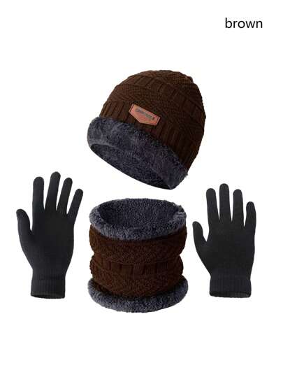 3pcs Set. Women's Winter Knit Hat. Unisex Knit Hat. Hat, Scarf And Gloves Set, Double-Layer Elastic Warm, Winter Warmth, Holiday Gift, New Year Gift, Outdoor Warm Sleeve, Lining Color Selectable.