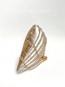 STEPHIECATHY 奢华亚克力贝壳形手拿包磁铁扣金属长链斜挎包优雅晚宴钱包女士聚会约会礼物郊游 - 香檳色 - 查看 4