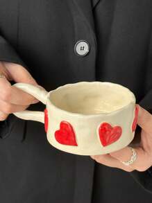 1pc Nordic Style Red Handmade Heart Ceramic Mug, High Quality Latte Coffee Cup, Stylish Home Decor Accessory, Gift For Holidays, Birthdays, Parties, Friends - Multicolor - View 4