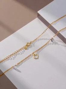 1 Pc Fashionable Minimalist 925 Silver Necklace Chain Four-Leaf Clover-Shaped With Zirconia 18K Gold Plated Necklace Suitable For Women's Daily Wear And Summer Vacation Valentines