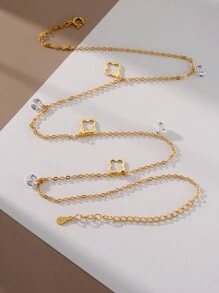 1 Pc Fashionable Minimalist 925 Silver Necklace Chain Four-Leaf Clover-Shaped With Zirconia 18K Gold Plated Necklace Suitable For Women's Daily Wear And Summer Vacation Valentines
