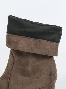 Pleated Chunky Heel Ankle Boots For Women, French High-End Sense Square Toe Elastic Chelsea Boots, Autumn/Winter 2024, Runs Slightly Large - Coffee Brown - View 8