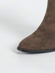 Pleated Chunky Heel Ankle Boots For Women, French High-End Sense Square Toe Elastic Chelsea Boots, Autumn/Winter 2024, Runs Slightly Large - Coffee Brown - View 6