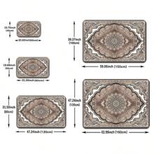 1pc Bohemian Vintage Floral Pattern Square Area Rug, For Bedroom And Living Room Decor, Indoor Use Home Decor Floor Mats Carpets Bathroom Kitchen Decor - Khaki - View 3