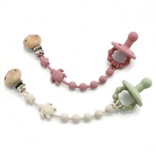 1pc New Cute Silicone Sea Turtle Pacifier Clip, Wooden Clip Design, No Pacifier Included, Silicone Material, Pink, Yellow, Beige - Multicolor - View 1
