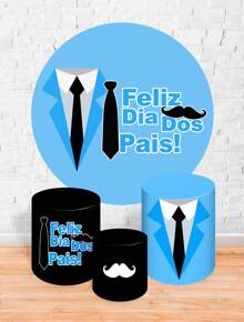 Round Panel Cover Kit + Trio Of Sublimated Cylinder Covers Party Decoration Happy Father's Day - 完整套件 5054 - 查看 2