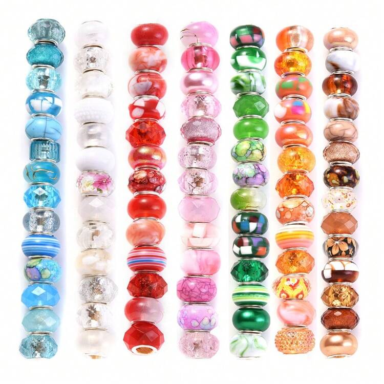 50 件 14 毫米大孔多色亚克力轮子和算盘形珠子，适用于 DIY 手链和吊坠制作 - 彩色 - 查看 1