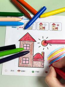 12色创意小圆柱蜡笔不易脏手不易断颜色鲜艳书写顺滑安全卫生适合学生绘画涂鸦塑料蜡笔节日奖励小礼物 - 彩色 - 查看 7
