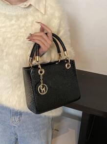 Borsa shopper da donna di grande capacità, borsa da donna di moda e lussuosa, con texture goffrata a coccodrillo, colore nero, cinturino regolabile per la spalla, borsa elegante e di lusso perfetta per la festa della mamma, borsa casual da donna ideale per l'ufficio, gli affari e il lavoro - nero - Visualizzare 6