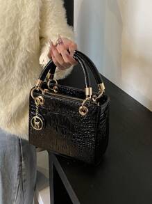 Borsa shopper da donna di grande capacità, borsa da donna di moda e lussuosa, con texture goffrata a coccodrillo, colore nero, cinturino regolabile per la spalla, borsa elegante e di lusso perfetta per la festa della mamma, borsa casual da donna ideale per l'ufficio, gli affari e il lavoro - nero - Visualizzare 4