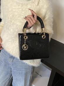 Borsa shopper da donna di grande capacità, borsa da donna di moda e lussuosa, con texture goffrata a coccodrillo, colore nero, cinturino regolabile per la spalla, borsa elegante e di lusso perfetta per la festa della mamma, borsa casual da donna ideale per l'ufficio, gli affari e il lavoro - nero - Visualizzare 5