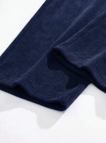 Vintage American Style Corduroy Straight Leg Pants, Casual Khaki Trousers For Men, Versatile & Fashionable, For Fall Winter - Navy Blue - View 2