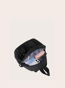 Ba lô mini thời trang vải nylon trơn đa năng tối giản họa tiết hoa cúc in, phong cách thể thao dành cho nữ khi đi du lịch - màu đen - Xem 5