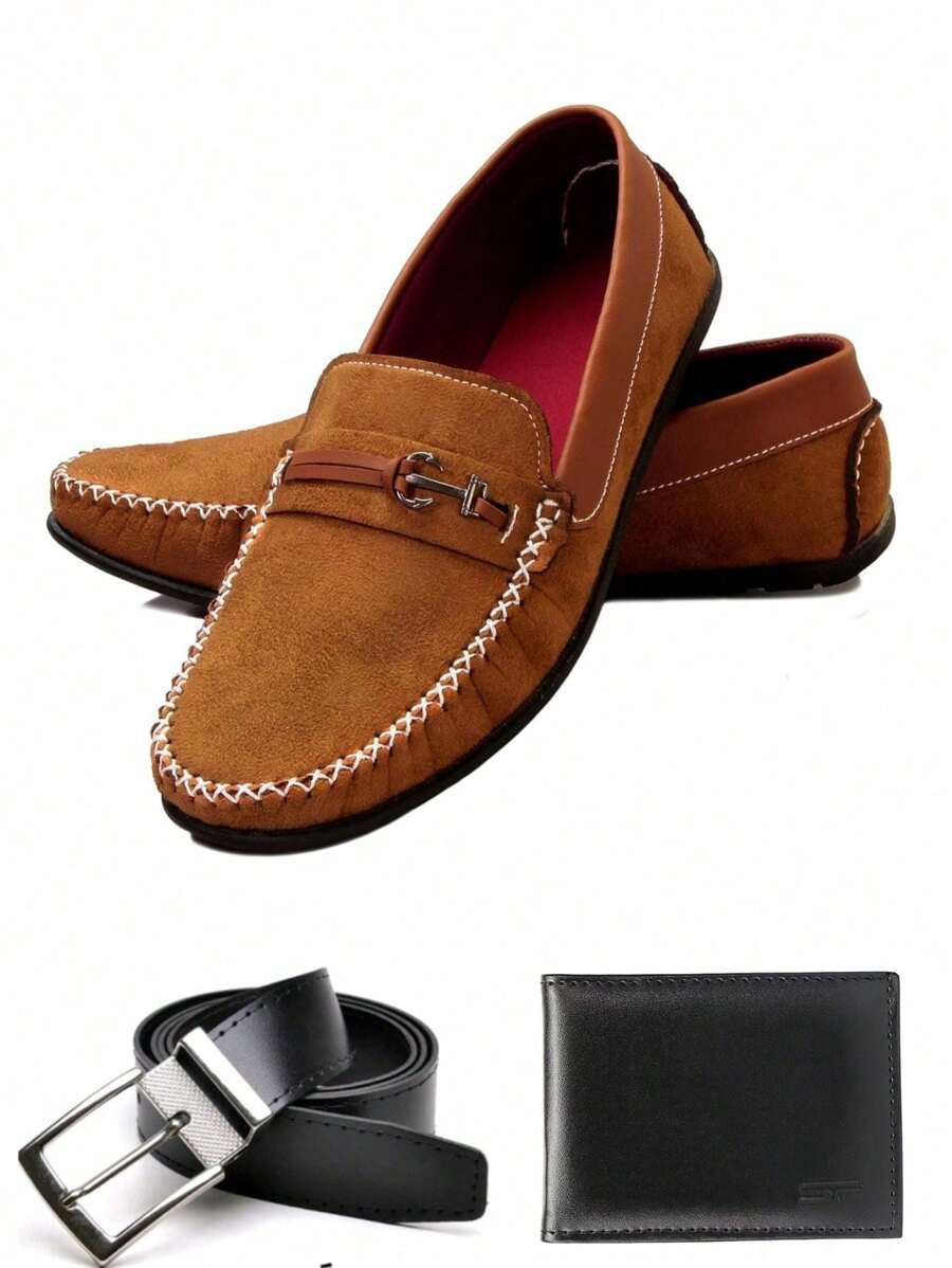 KIT Hand-Stitched Men's Moccasin Shoe + Wallet + Belt - Lạc đà - Xem 1