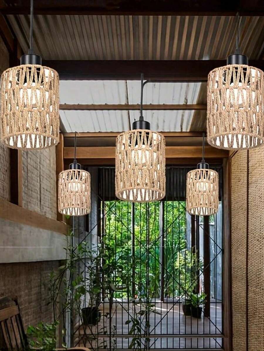 1/3 chiếc chao đèn bằng dây giấy dệt thủ công, Phụ kiện chiếu sáng trang trí nhà cửa - Màu Khaki - Xem 1