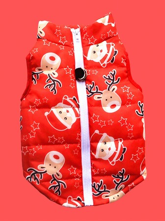 1pc Pet Leash Attached Warm Jacket, Suitable For Cats And Dogs, Can Be Worn For Christmas