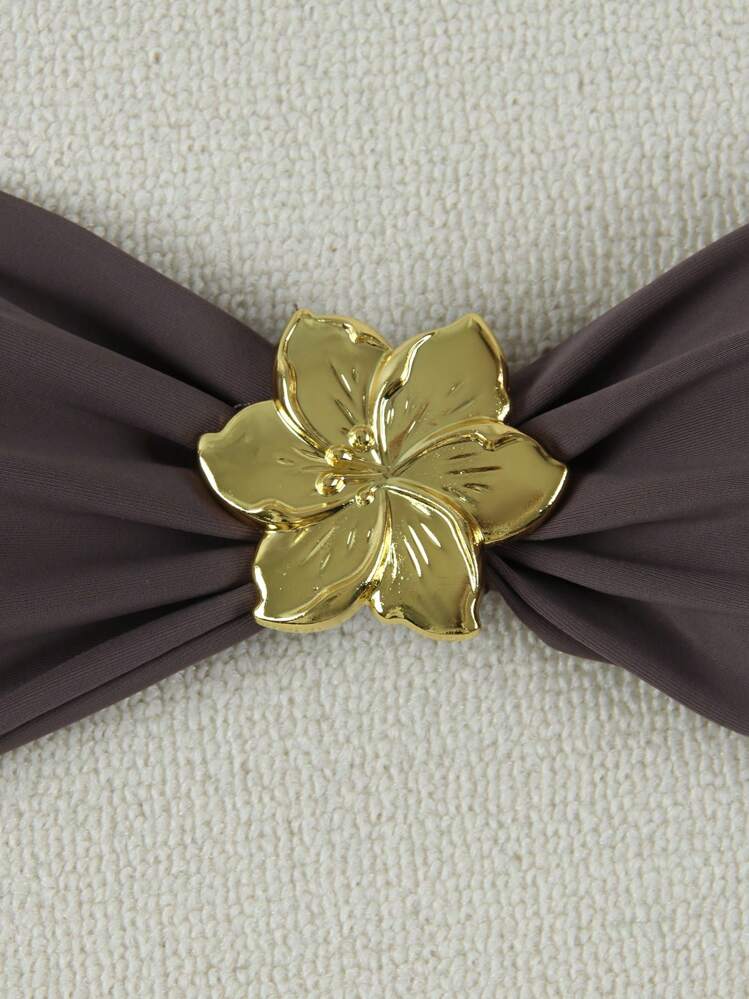 ביקיני בגד ים ביקיני בגד ים אלגנטי סקסי בצבע חום אחיד לאביב/קיץ, מתאים לחוף הים, חופשה, מסיבה ודייט - חום - ראה 3