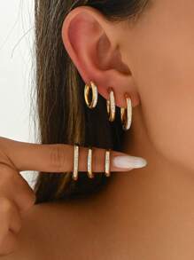 3 Cặp Bông Tai Vòng Bằng Thép Không Gỉ Thời Trang Và Tối Giản Đính Kim Cương, Thiết Kế Thanh Lịch Dành Cho Phụ Nữ - Nhiều màu - Xem 9