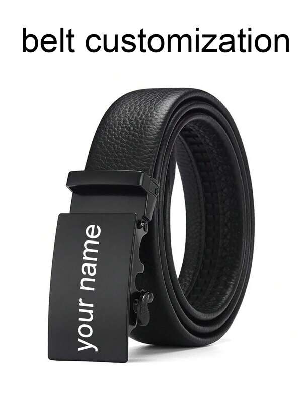 1 Pc Customized Engraved Men's Belt - Black Faux Leather Automatic Buckle Belt, Suitable For Business Or Casual Wear, Ideal Gift For Boyfriend, Father On Valentine's Day, Christmas, Birthday