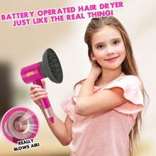 10pcs Kids Hair Drier Set, Hair Salon Pretend Play Toys, Beauty Salon Playset For Girls, Kids Dress Up Beauty Hair Stylist Kit, Pretend Hair Styling Set With 3 Types Of Nozzle, Suitable For Children Aged 3+ - Multicolor - View 8