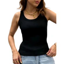 Kit 3 Women's Cotton Tank Top Two-Tone Ribbed Ribbed Blouse - ĐEN NUDE NÂU - Xem 3