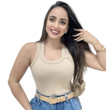 Kit 3 Women's Cotton Tank Top Two-Tone Ribbed Ribbed Blouse - ĐEN NUDE NÂU - Xem 2