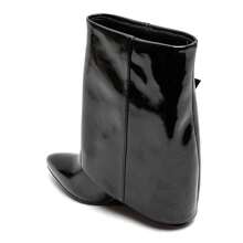 Women's Black Ankle Boots With Decorative Buckle - Black - 2 - View 3