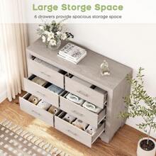 6 Drawer Dresser For Bedroom, Modern Chest Of Drawer Storage Organizer, Tall Dresser TV Stand With Silver Handle For Living Room, Hallway, Entryway - Xám - Xem 2