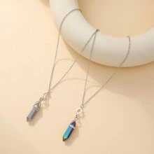 Bộ 2 dây chuyền mặt lục giác hình lăng trụ cho cặp đôi/bạn thân/chị em gái kèm thiệp giấy ước nguyện - Dây chuyền lăng trụ lục giác nhiều màu sắc - Xem 3