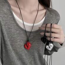 1pc New Heart Pendant Necklace Adjustable Pull-Out Sweater Chain Accessory - Multicolor - View 3
