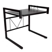 Estante extensible para horno de microondas, estante para hornear de acero al carbono resistente, soporte para estante para microondas, organizador de cocina con 3 ganchos, 45-66 x 35 x 43 cm - Negro - Ver 4