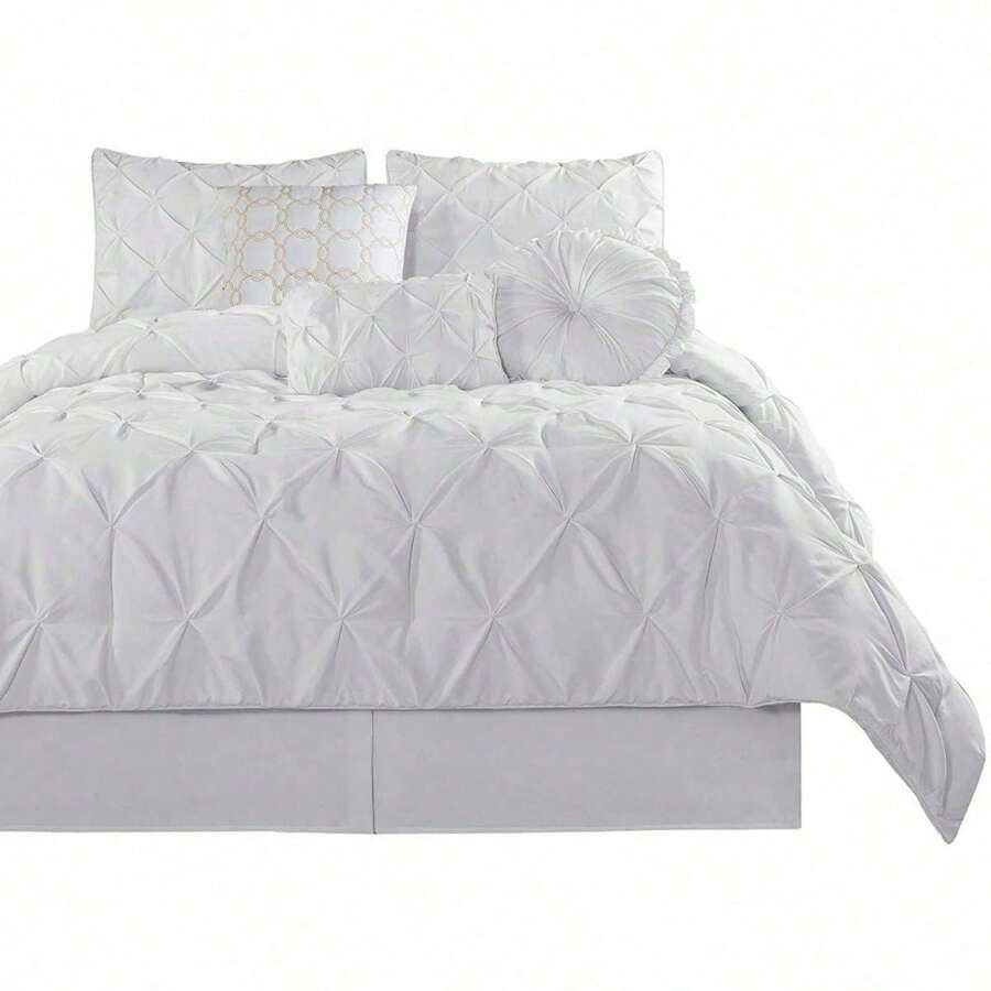 7Piece Pinch Pleat Pintuck Bedding Comforter Set (King, White) SHEIN UK