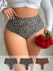 3 条性感豹纹无缝蕾丝丁字裤