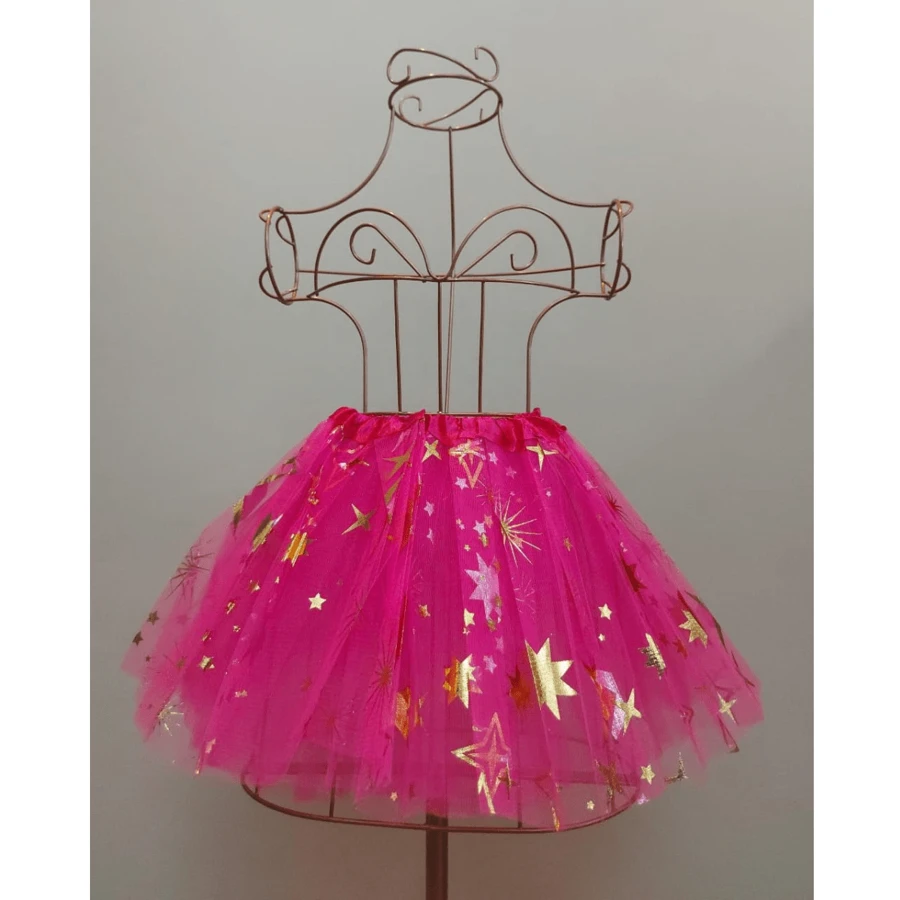 Tulle Tutu Skirt Carnival Costume Colorful Print With Glitter Stars One Size Various Colors - 玫紅色 - 查看 1