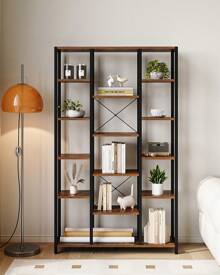 HaluPeit Bookshelf, Standing Shelf With 6 Els And 15 Shelves, Adjustable Open Shelves, For Living Room, Office, Bedroom, 30 X 70 X 170 Cm - 鏽棕色 - 查看 2