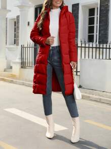 Women's Long Puffer Jacket Autumn Winter Warm Quilted Coat Long Sleeve Zip Up Jacket Fall Outerwear With Hood Streetwear Y2K Long Cardigan Hoodies - 紅色 - 查看 6