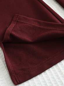 2pcs/Set Young Girl Casual Simple Lapel Striped Long Sleeve Top And Solid Flared Pants Suit, Spring/Autumn