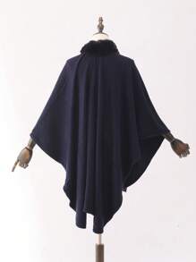 1 chiếc khăn choàng Poncho dài nhiều màu cổ lông nhân tạo phân đoạn ngắn dành cho nữ, ấm áp, chống gió, thời trang, thích hợp cho không gian có máy lạnh, đi chơi, du lịch, tụ tập, tiệc tùng, ngày lễ - Khăn choàng bốn mùa nhiều màu - Xem 6