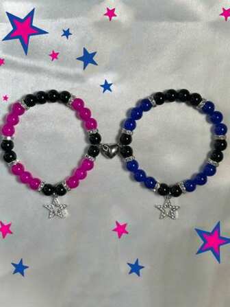 2 piezas Pulsera magnética a juego de amistad con cuentas en forma de corazón para mejores amigos, BFF, accesorios de cosplay, regalos para San Valentín, mamá, Día de la Madre