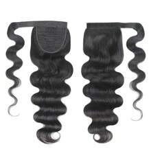 Body Wave Ponytail Human Hair Extensions Wrap Around Ponytail Extensions With Hook And Loop Body Wave Human Hair Ponytail Extensions For Women Natural Color - Natural Black - View 4