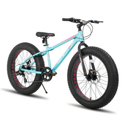 Hiland Roon 20/24/26 Inch Fat Tire Mountain Bike For Teenagers & Adult, 4.0" Fat Tire MTB With Shimano 7-Speed, Dual-Disc Brake, Beach And Snow Bicycle (Green, Blue, White & Silver)