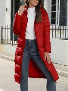 Women's Long Puffer Jacket Autumn Winter Warm Quilted Coat Long Sleeve Zip Up Jacket Fall Outerwear With Hood Streetwear Y2K Long Cardigan Hoodies - 紅色 - 查看 2