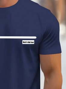 Men's Short Sleeve Printed Cotton T-Shirt ROCK - Navy Blue - View 2