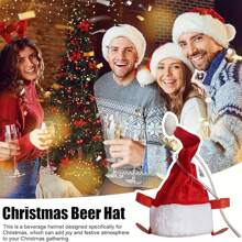 Mũ bia Giáng sinh lễ hội có ống hút - Hoàn hảo cho các bữa tiệc và buổi tụ họp ngày lễ - Đỏ - Xem 4