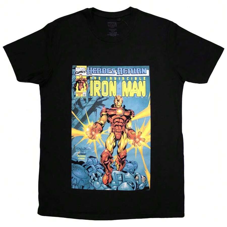Marvel Comics | Official Movie T-Shirt | Invincible Iron Man Comic Cover - 48-Hour Fast Shipping!  - Black - View 1