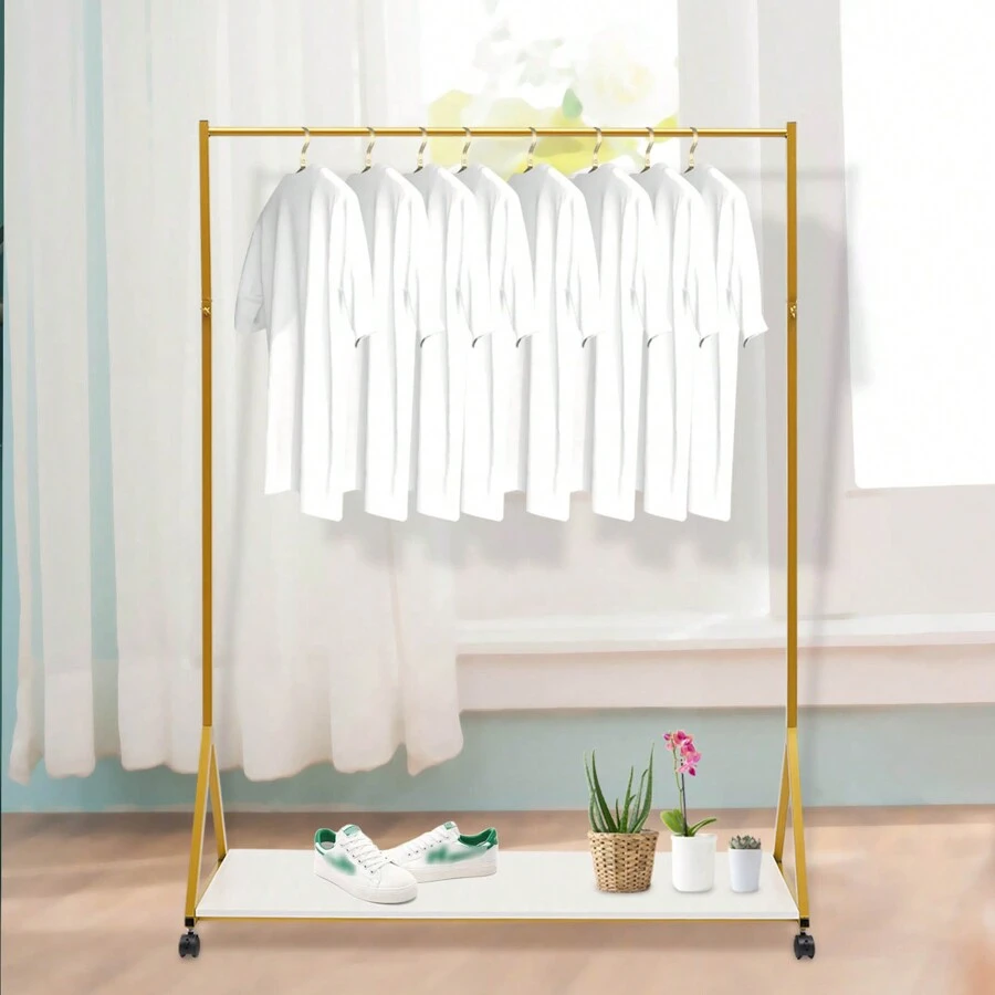 YUNRUX Clothes Rack On Wheels Gold Metal Clothes Rail Wardrobe Coat Rack With Multi-Layer Storage Plate Open Wardrobe (120 * 40 * 160cm) - Gold - View 1