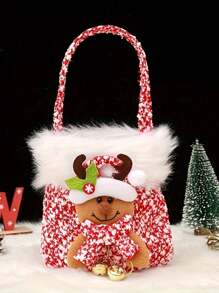 1 pieza de bolsa de tela con boca elástica y diseño navideño, decoración navideña y de vacaciones, recipiente de regalo creativo y exquisito en forma de manzana, el regalo perfecto para amigos y familiares, Navidad - Multicolor - Ver 8